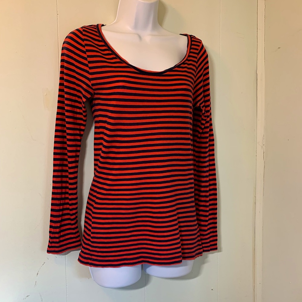 H&M Red & Navy Blue Striped Women's Long Sleeve Cotton T-shirt size 6